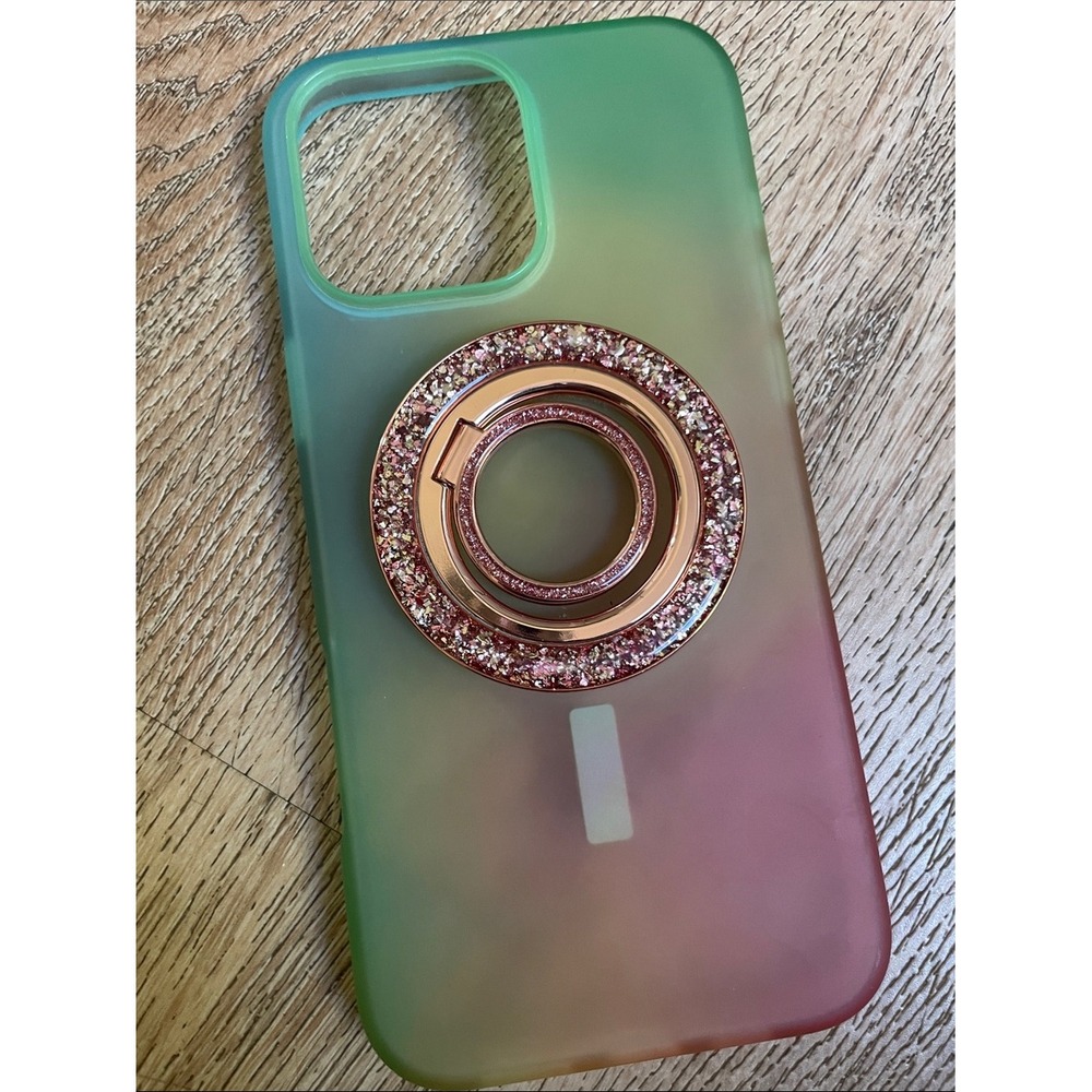 Ombre MagSafe iPhone 16 Max Pro Case with Crystal Rose Gold Ring Holder